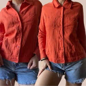 Vintage Orange linen and cotton Button-Up longsleeve Shirt